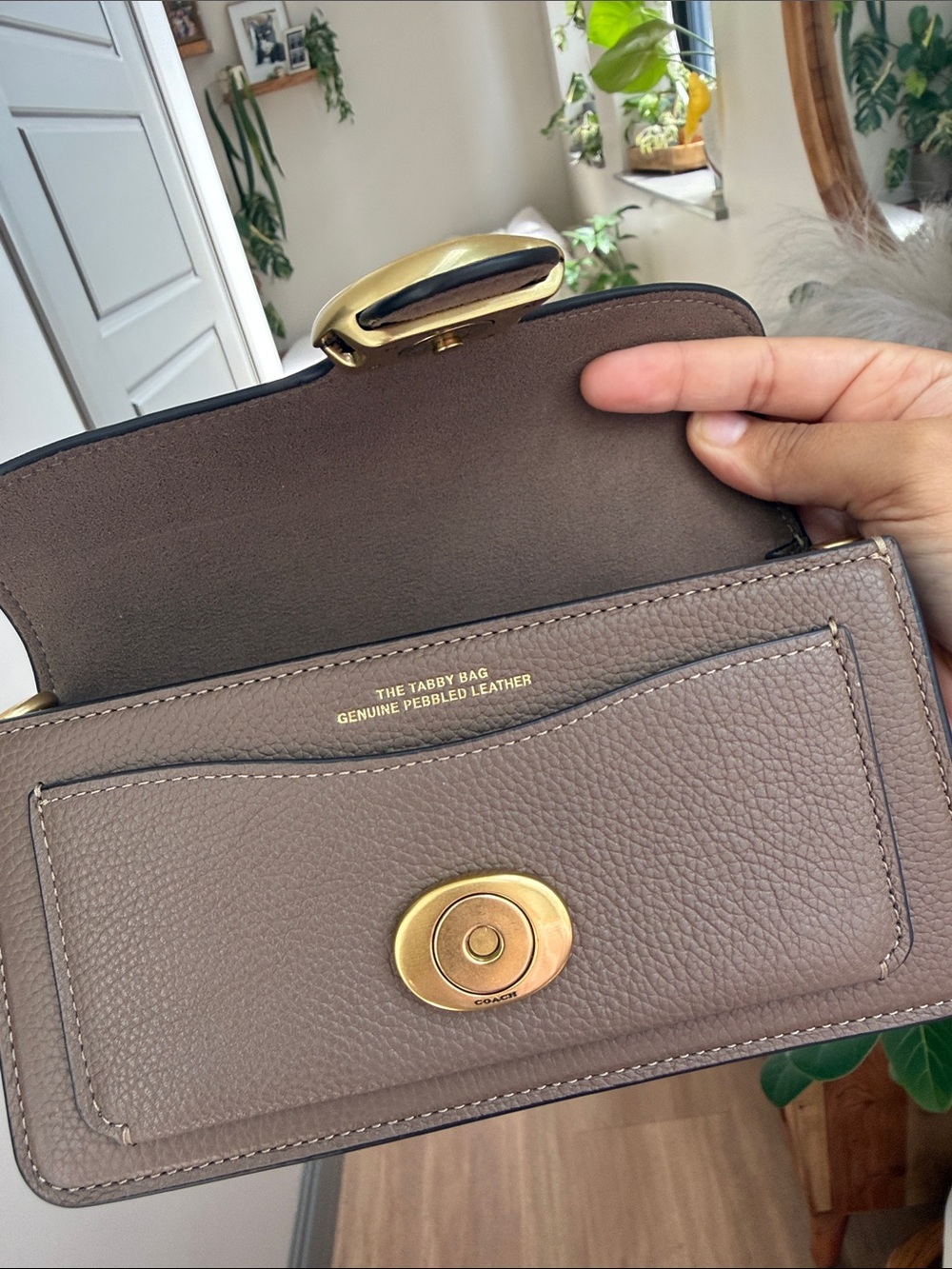 Coach Tabby 20 in Taupe Pebble Leather Crossbody with Gold 'C' Turnlock - Picture 7 of 8